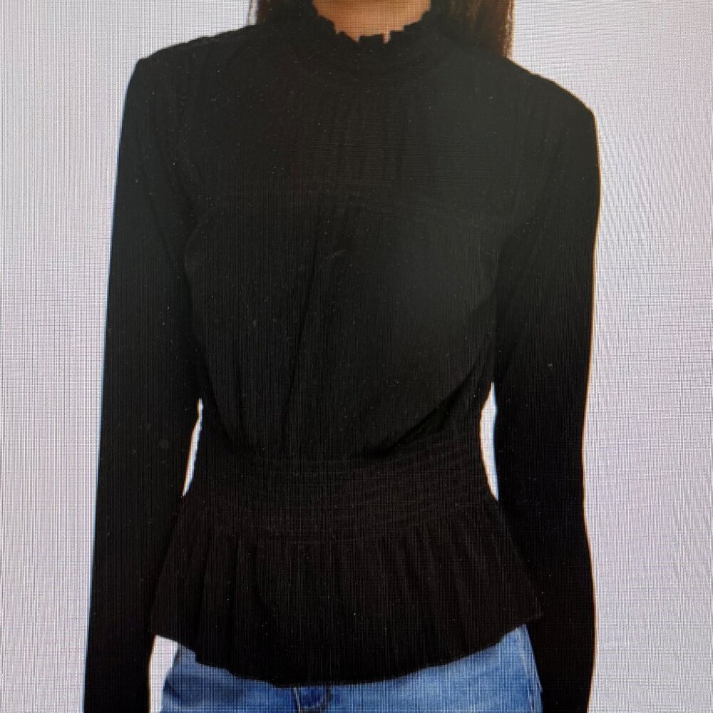 Karl Lagerfeld Paris -Mockneck Peplum Top / Sz L / Black